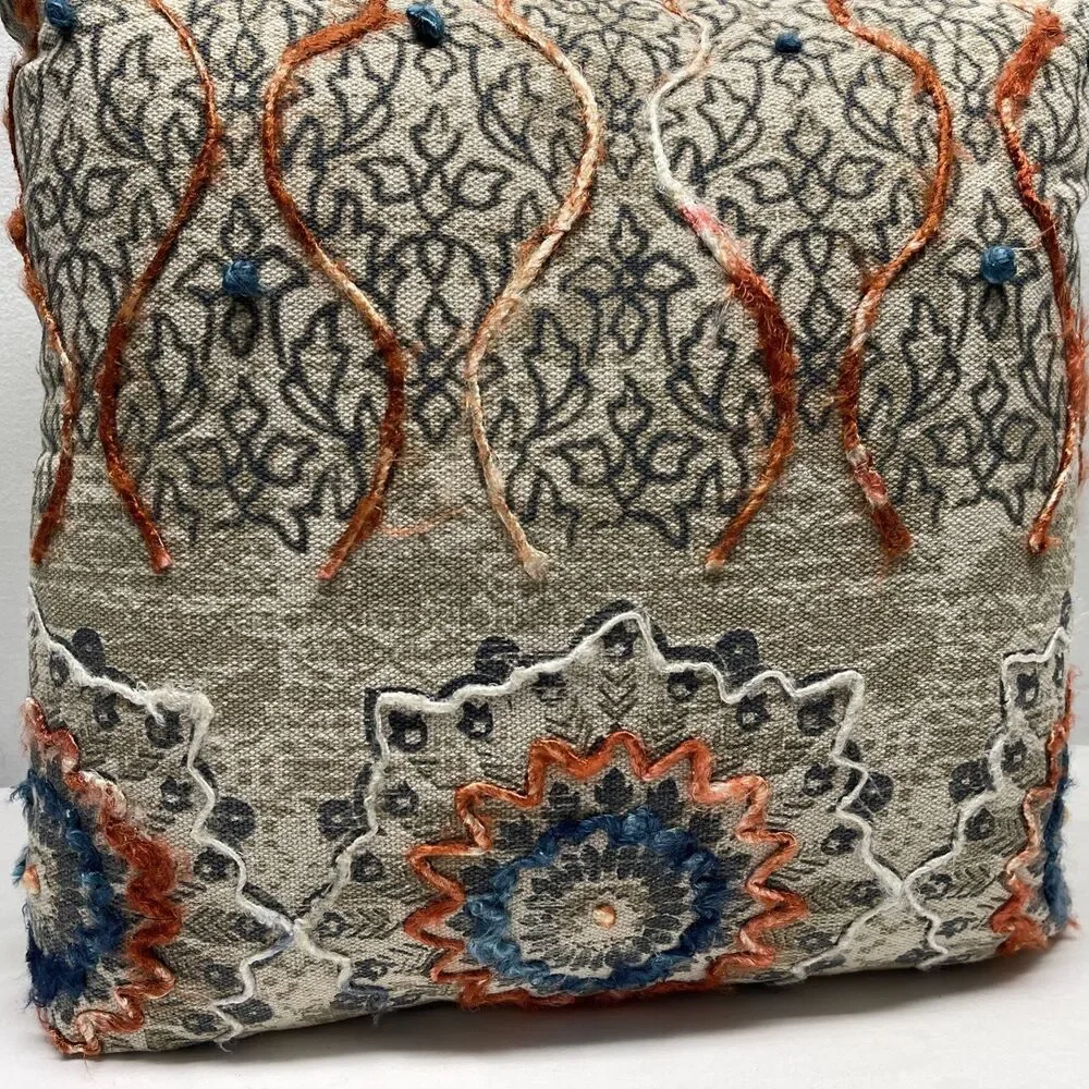 Rizzy Home Hand Crafted Medallion Decorative Pillow Natural Blue Rust New w/Tags